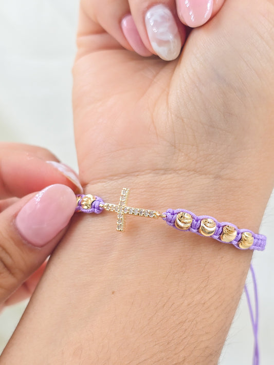Brazalete Cruz Circonias Oro Laminado 18K