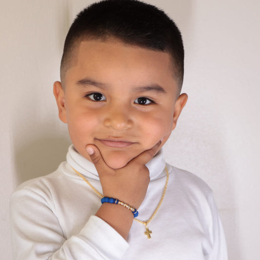 Brazalete Azul Balín Oro Laminado 18k