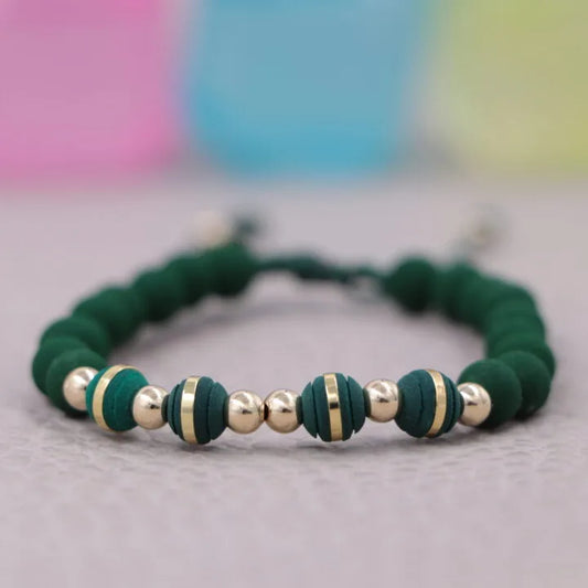Brazalete Verde Balín Oro Laminado 18K