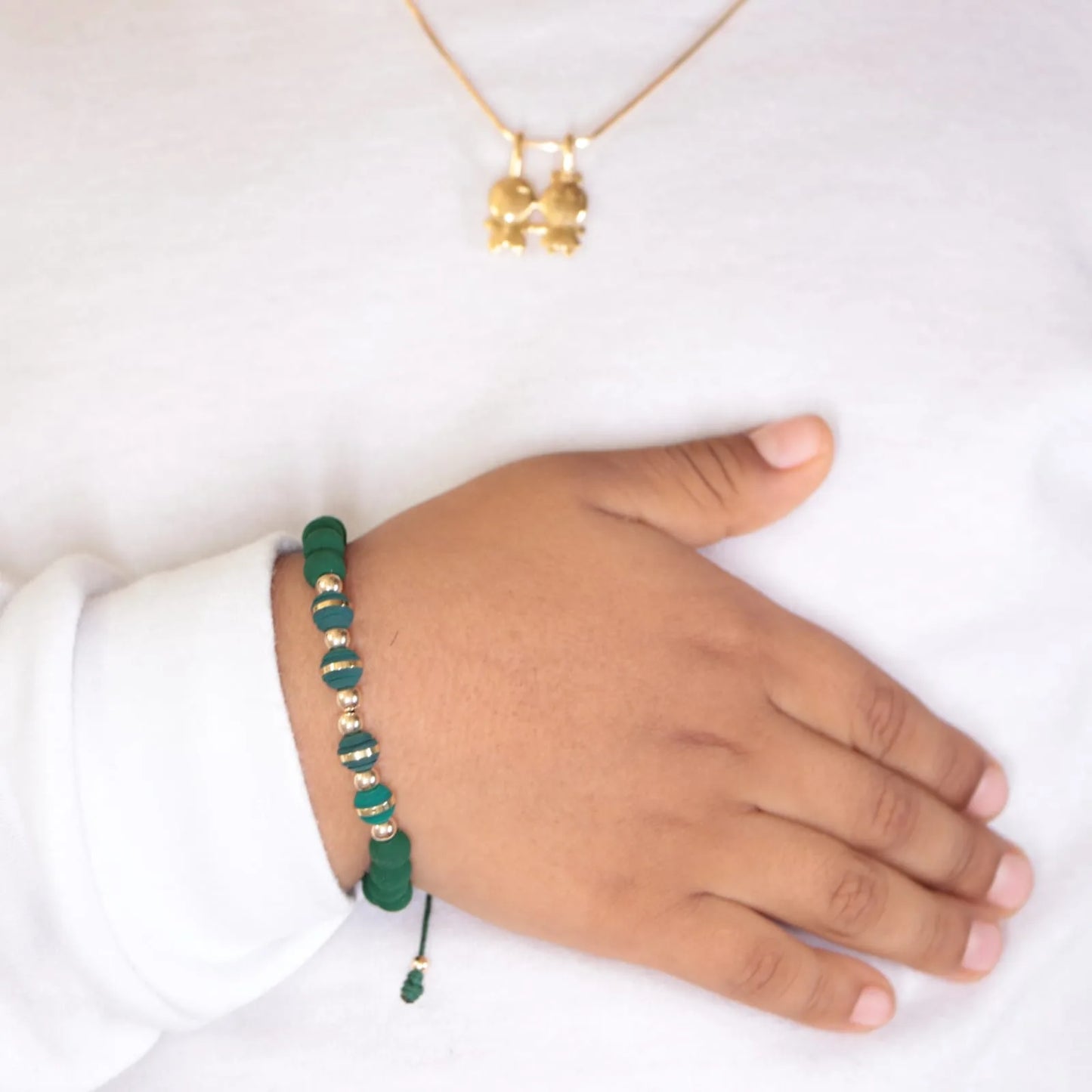 Brazalete Verde Balín Oro Laminado 18K