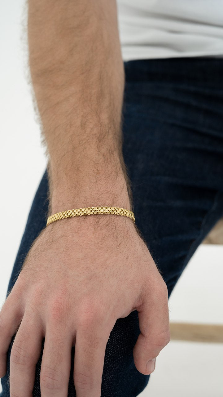 Pulsera Tejido Chino Doble Carril Oro Laminado 18k
