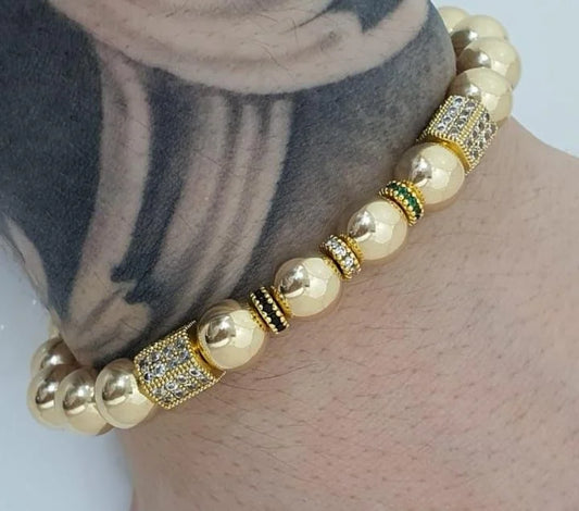 Brazalete Dorado Herraje Hexágono Balín Oro Laminado 18k