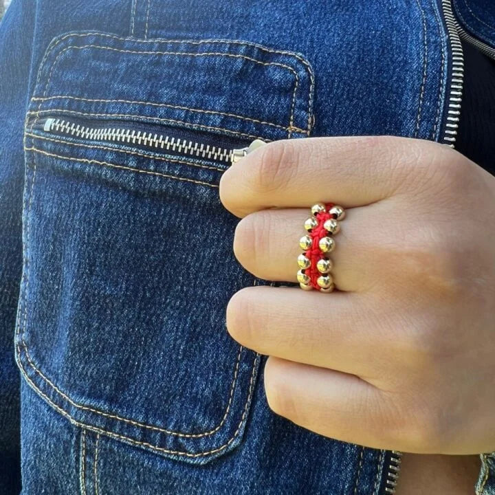 Anillo Doble Balín Macramé Oro Laminado 18k