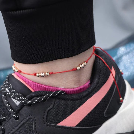 Tobillera Dos Oros Roja Oro Laminado 18k