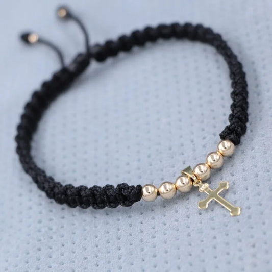 Tobillera Unisex Cruz Inri Macrame Oro Laminado 18k