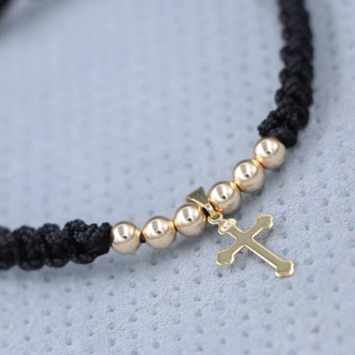 Tobillera Unisex Cruz Inri Macrame Oro Laminado 18k