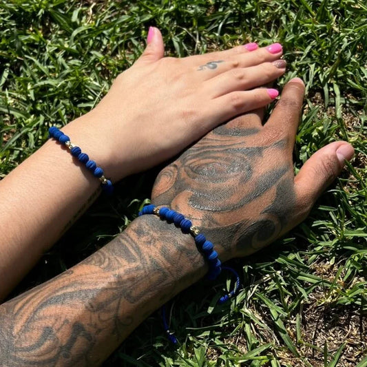 Brazaletes Con Italianos Azul Oro Laminado 18k