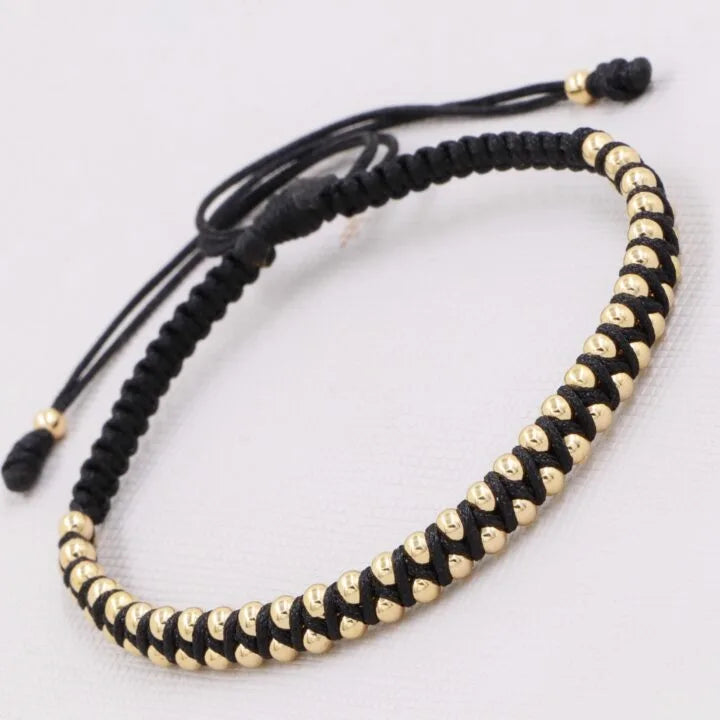 Brazaletes Para Parejas Negro Zig Zag Balín Oro Laminado 18k