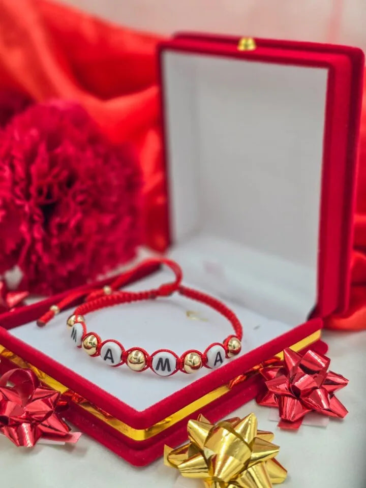 Brazalete Rojo Hijo-Mama Balín Oro Laminado 18k