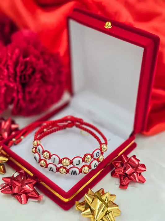 Brazalete Rojo Hijo-Mama Balín Oro Laminado 18k