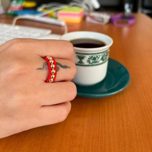 Anillo Tejido Tubular Macramé Oro Laminado 18k