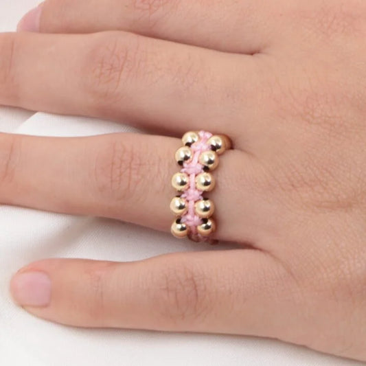 Anillo Doble Balín Macramé Oro Laminado 18k