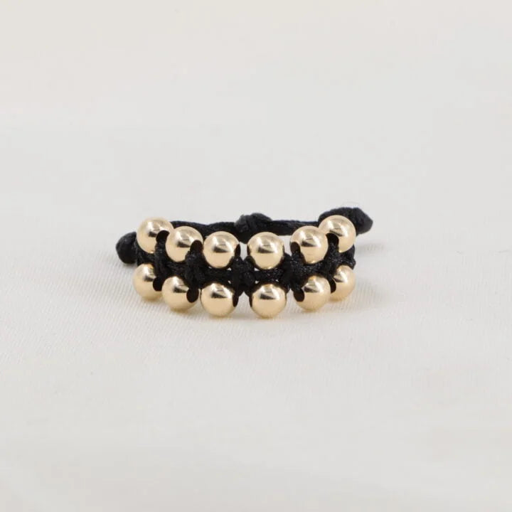 Anillo Doble Balín Macramé Oro Laminado 18k