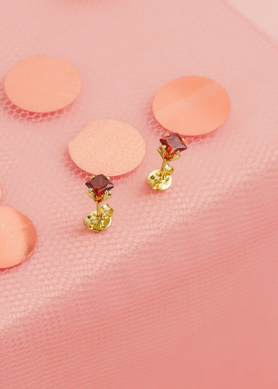 Arete Topo Circón Cuadrado Oro Laminado 18k