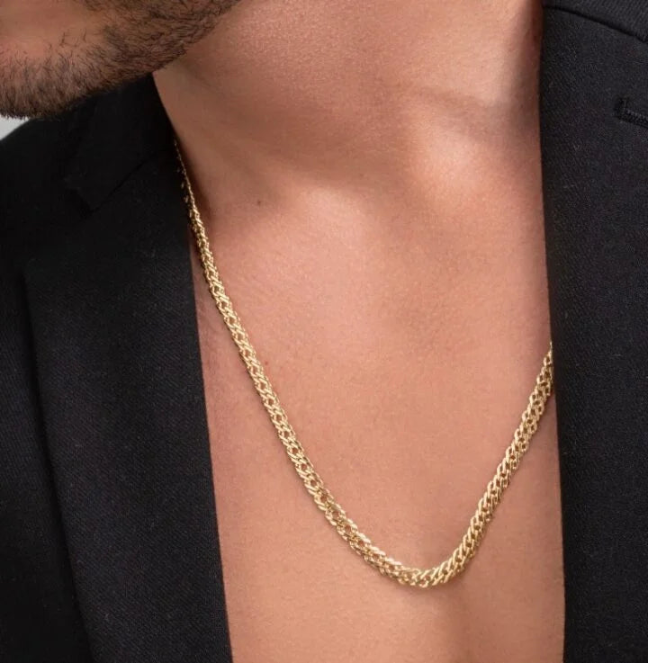 Cadena Tejido Cubana Cruzada Gruesa Oro Laminado 18k