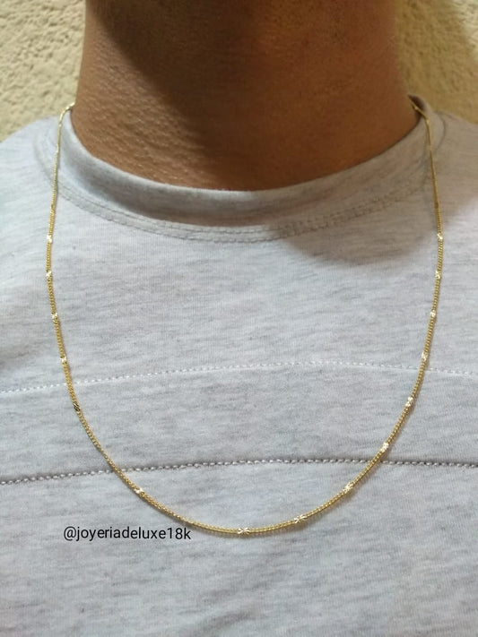 Cadena Cubana Con Destellos Oro Laminado 18k