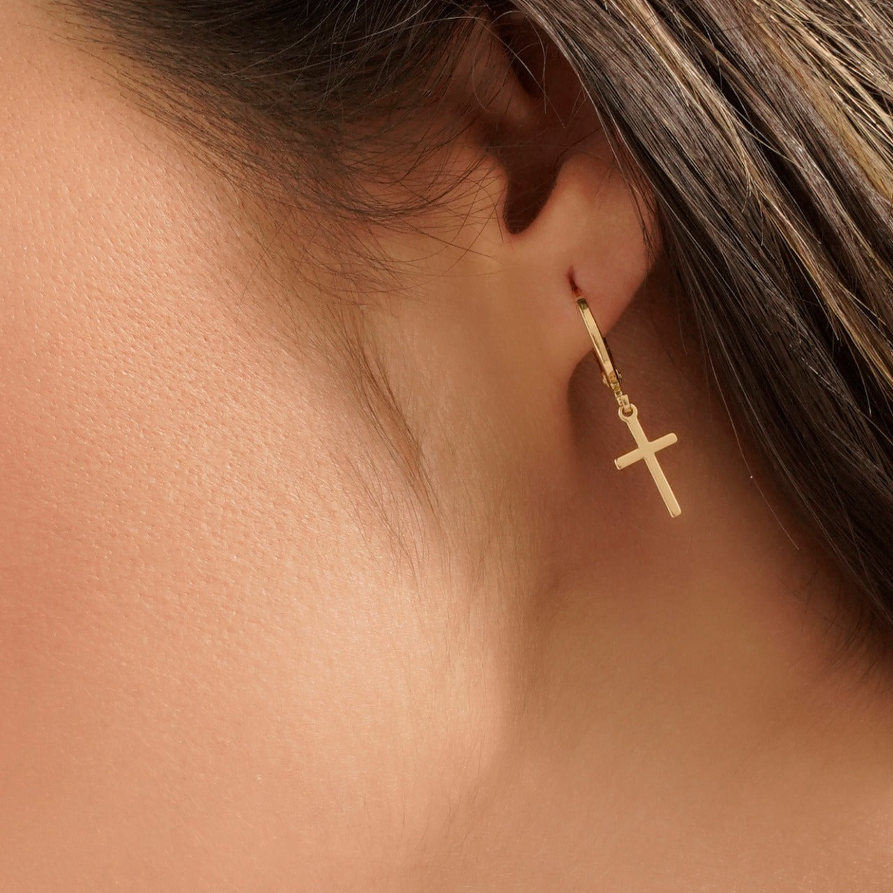 Aros Candonga Cruz Oro Laminado 18K