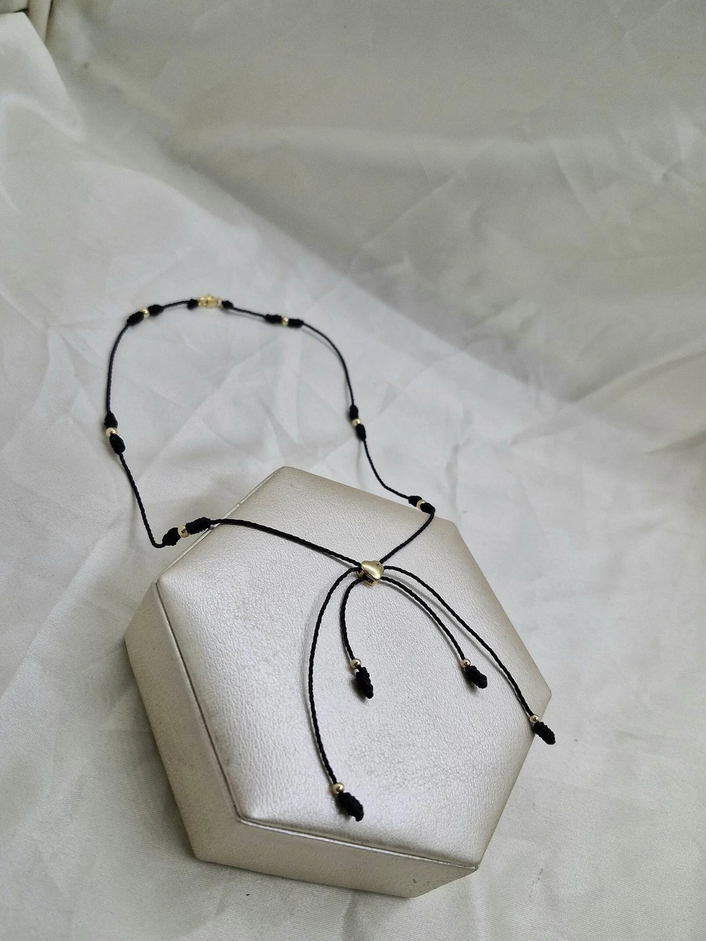 Chokers Largo Negro Con Corazón Oro laminado 18k