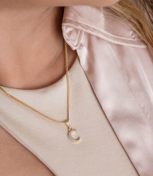 Colgante Media Luna Circonias Oro Laminado 18k