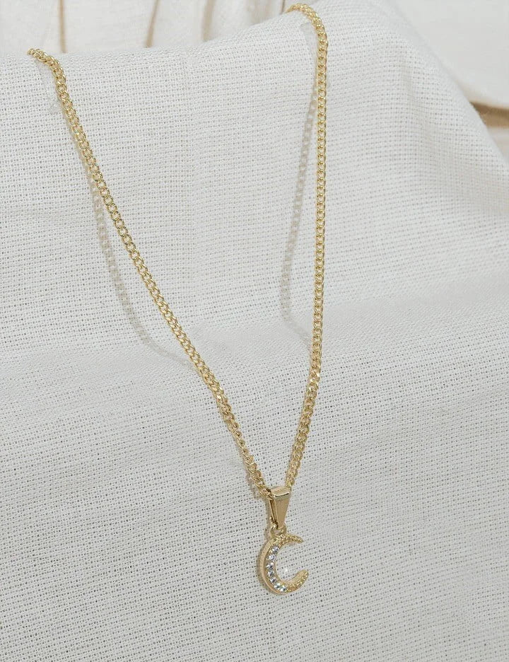 Colgante Media Luna Circonias Oro Laminado 18k