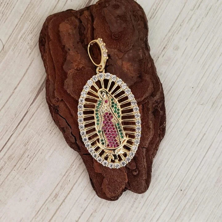 Colgante Virgen Guadalupe Swarovski Grande Oro Laminado 18k