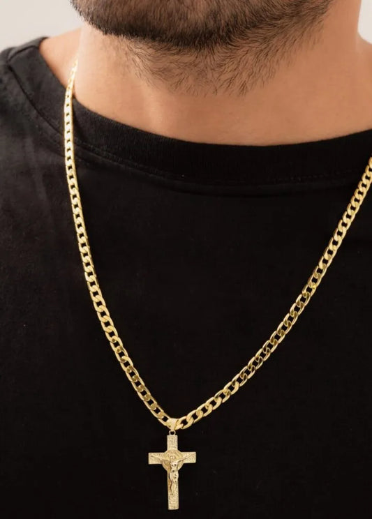 Colgante Cruz San Benito Grande Oro Laminado 18k