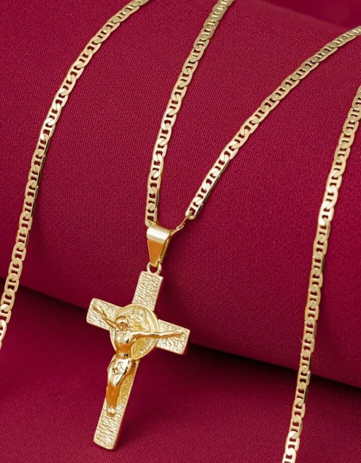 Colgante Cruz San Benito Grande Oro Laminado 18k