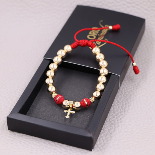 Brazalete Rojo Con Cristo Balín Oro Laminado 18k