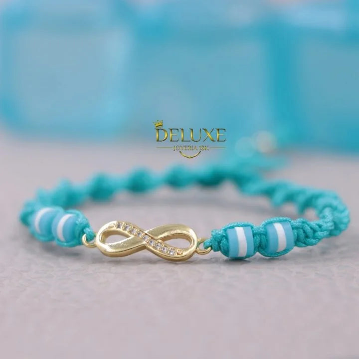 Brazalete Azul Espiral Infinito Oro Laminado 18k