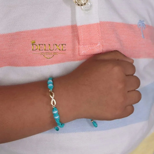 Brazalete Azul Espiral Infinito Oro Laminado 18k