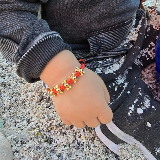 Manilla Tejido Rojo Balín En Oro Laminado 18k