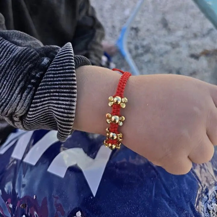 Manilla Tejido Rojo Balín En Oro Laminado 18k
