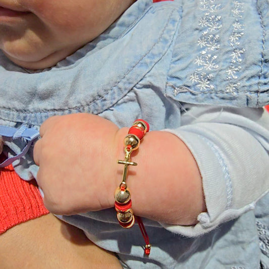 Brazalete Bebe Con Cruz Protección Oro Laminado 18k