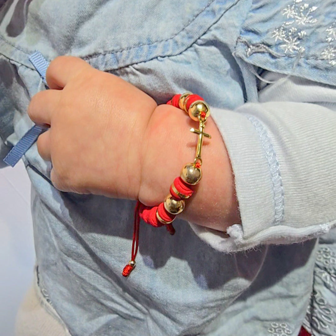 Brazalete Bebe Con Cruz Protección Oro Laminado 18k