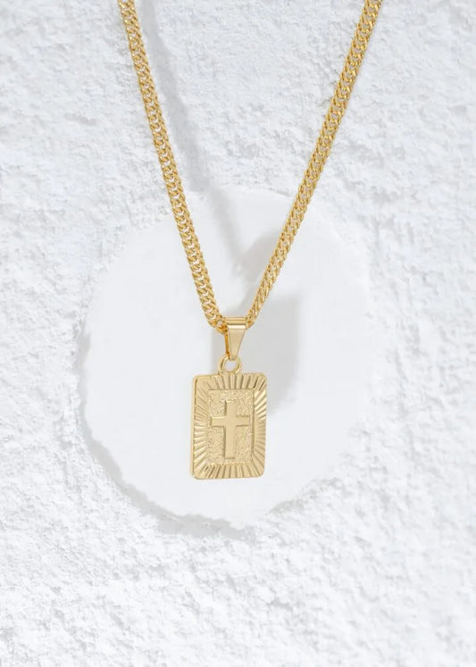 Dije Placa Almighty Cruz Oro Laminado 18k