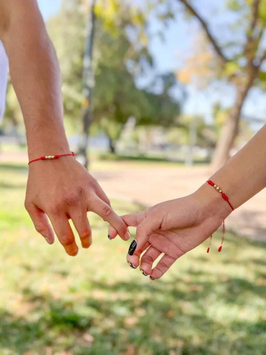 Brazaletes Rojos Balín Dúo Oro Laminado 18k