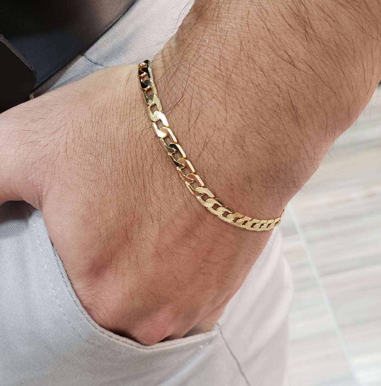 Pulsera Cubano Plano Oro Laminado 18k
