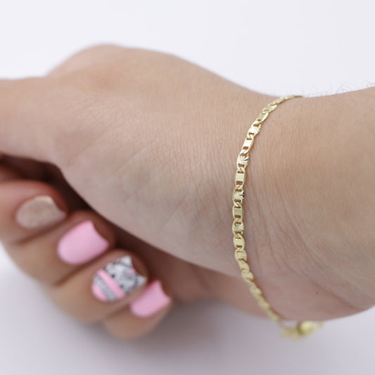 Pulsera Tejido Escalera Con Destellos Oro Laminado 18k