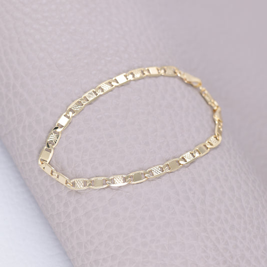 Pulsera Tejido Escalera Plana Diamantada Oro Laminado 18k