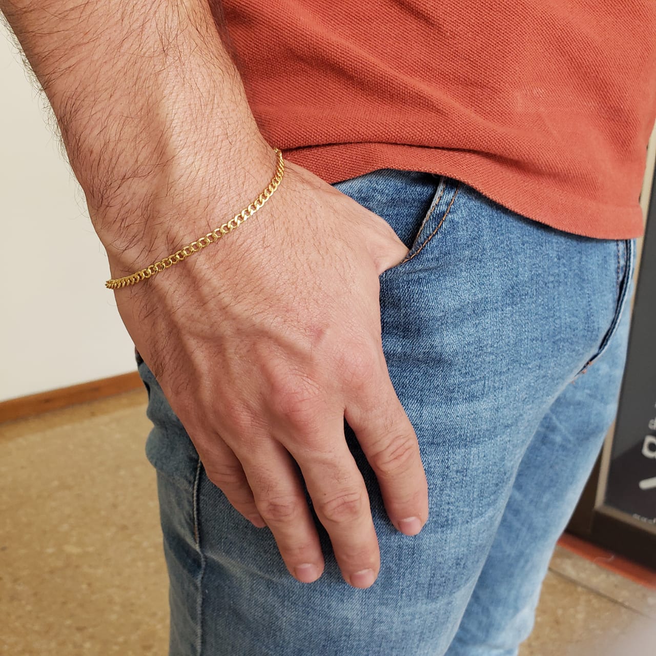 Pulsera Tejido Cubano Semi-Delgado Oro Laminado 18k