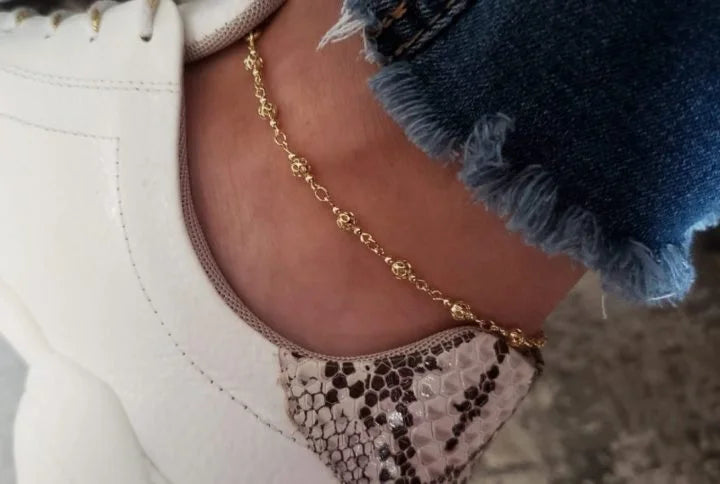 Tobillera Bolitas Oro Laminado 18k