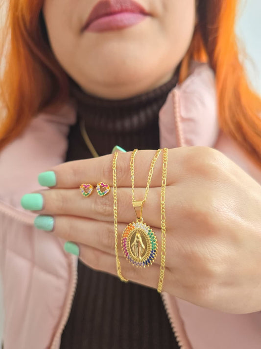 Conjunto Colors Milagrosa & Corazón en Oro Laminado 18k