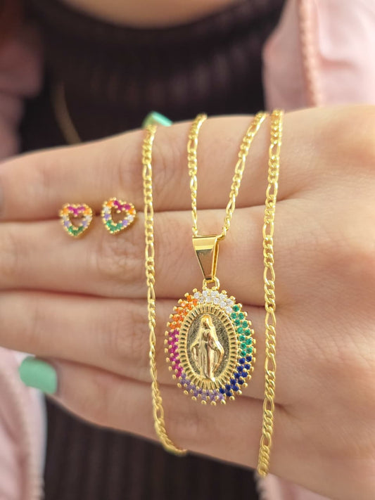 Conjunto Colors Milagrosa & Corazón en Oro Laminado 18k
