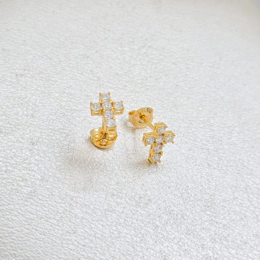 Arete Cruz Seis Circonias Oro Laminado 18k