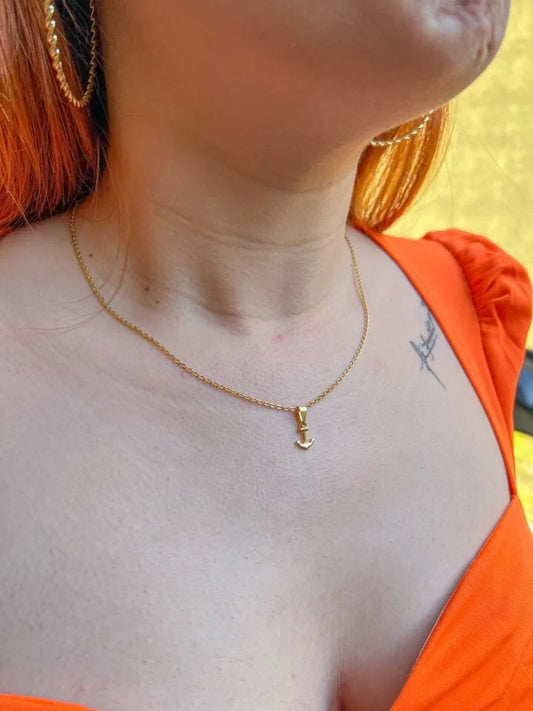 Cadena Aros Y Colgante Ancla En Oro Laminado 18K