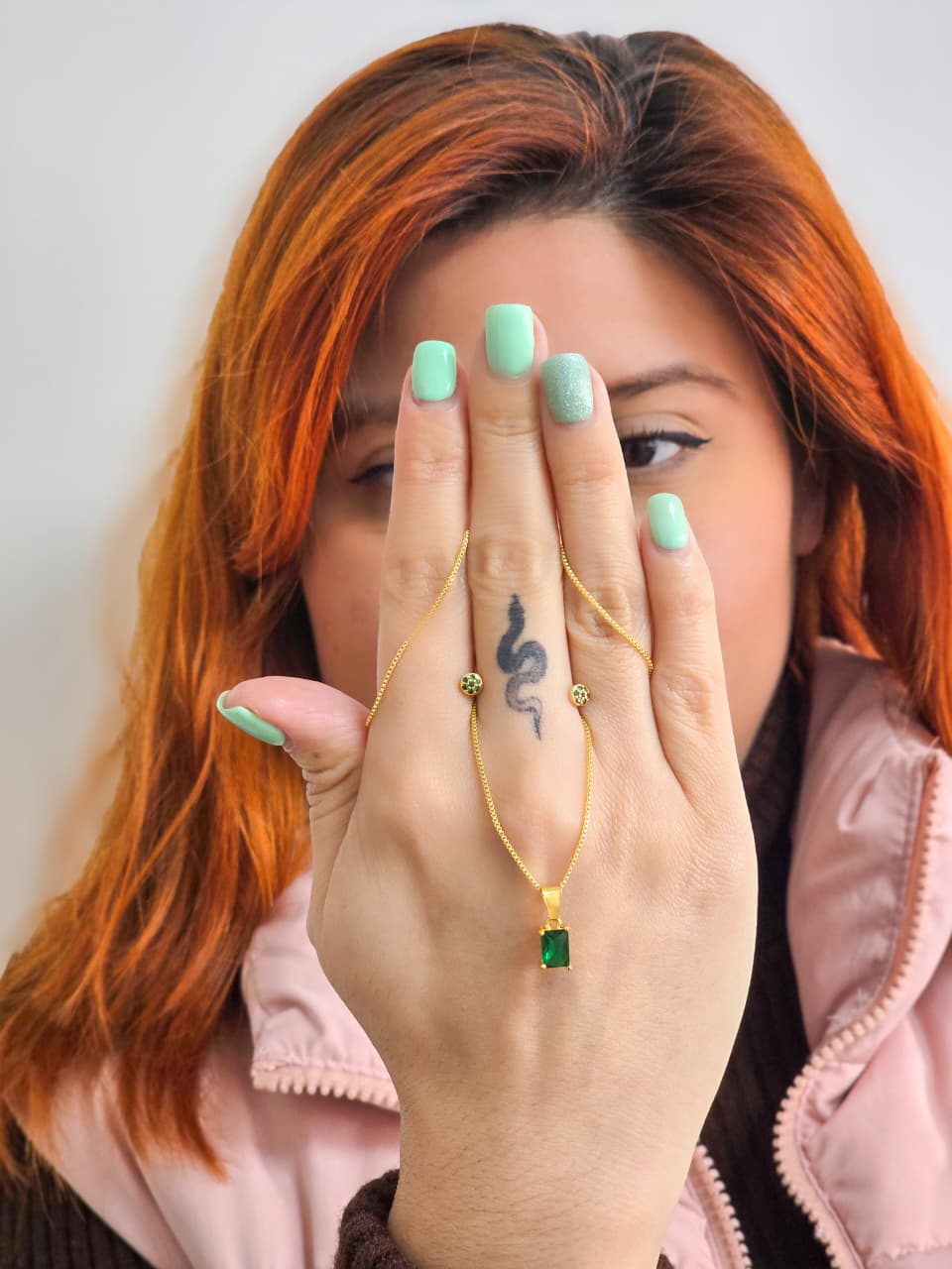 Set Cadena Veneciana, Dije Dimer y Aretes Punto Verde Oro Laminado 18k