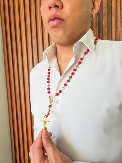 Rosario Con Cristo San Benito En Oro Laminado 18K