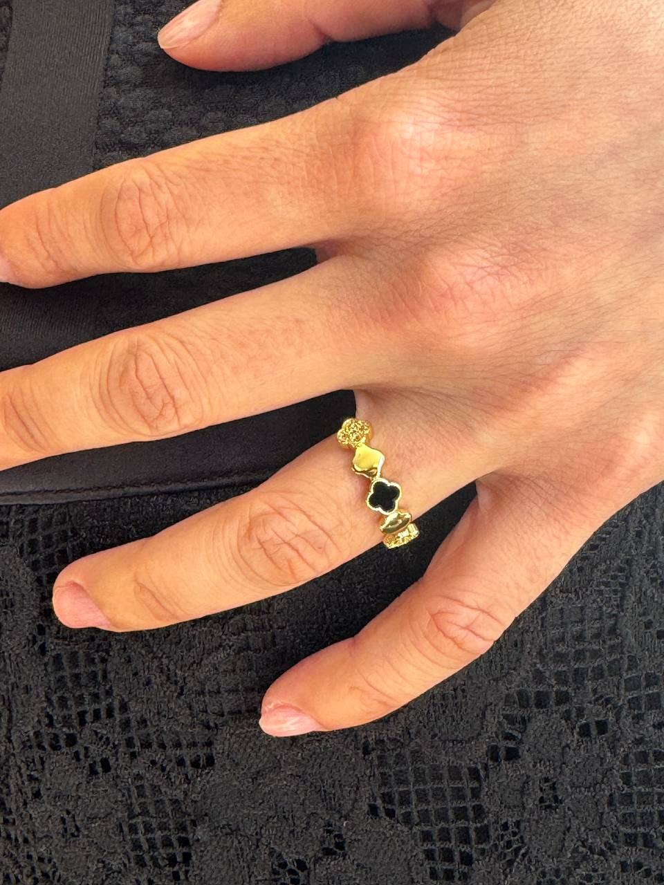 Anillo Duality Clover Ajustable Oro Laminado 18k