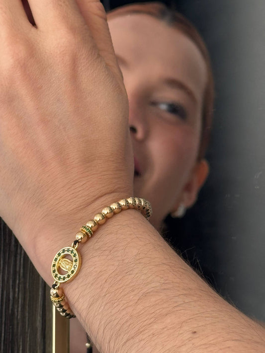 Brazalete Ajustable Protección y Fe En Oro Laminado 18K