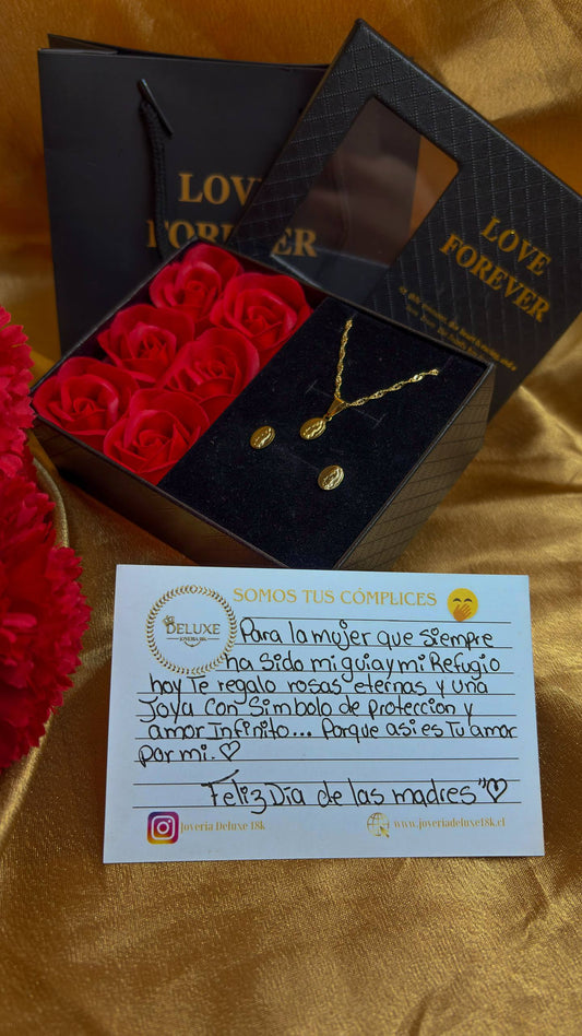 Especial Día de la madre Set Virgen de Guadalupe Oro Laminado 18k